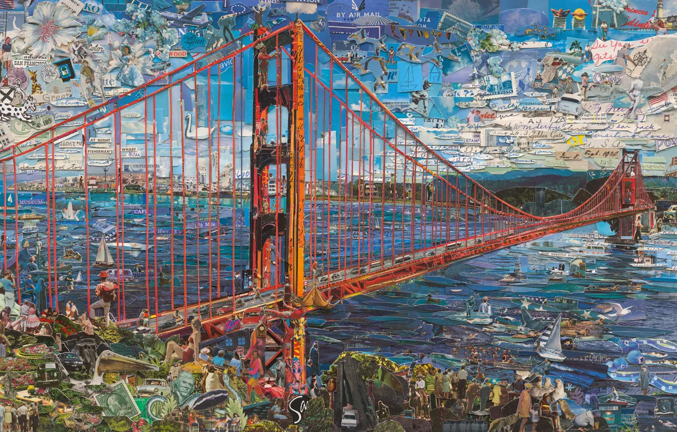 Фото обои Golden Gate Bridge, Vik Muniz, Postcards from Nowhere, contemporary art