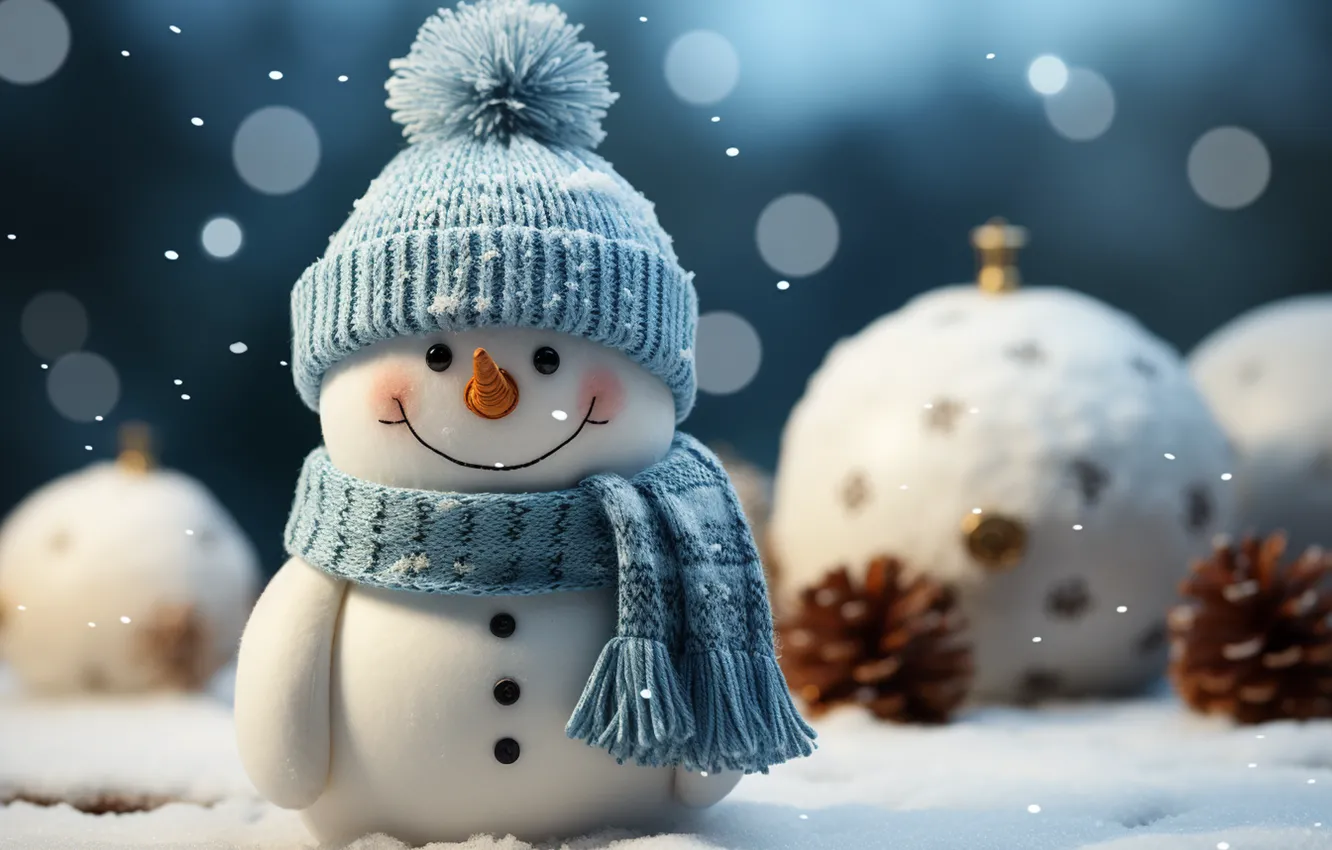 Фото обои зима, снег, Новый Год, Рождество, снеговик, happy, Christmas, night
