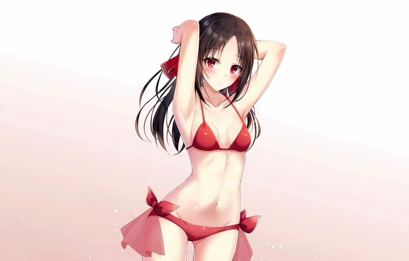 Фото обои girl, sexy, cleavage, long hair, boobs, anime, beautiful, red eyes