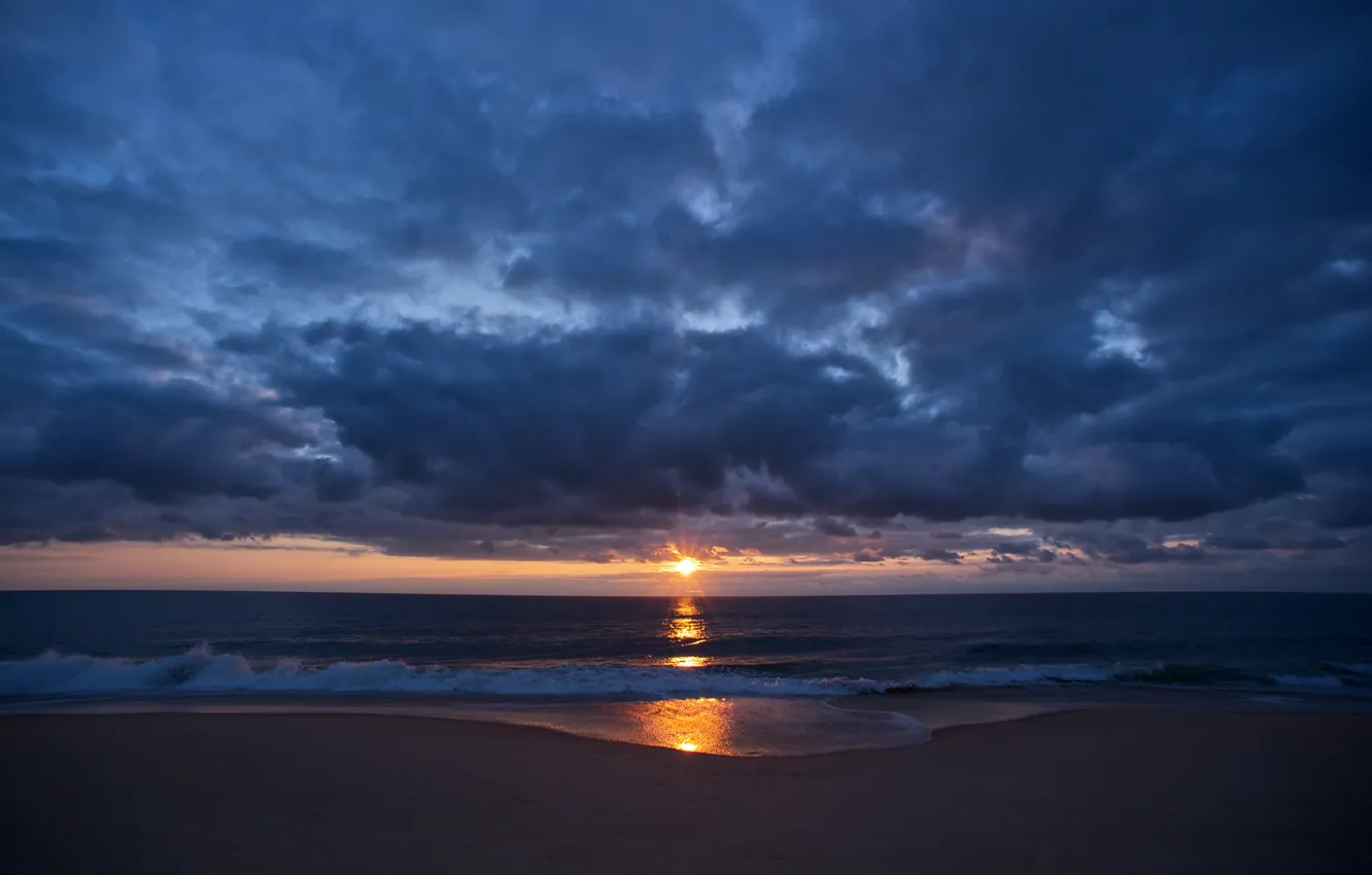 Фото обои море, пляж, небо, облака, закат, романтика, берег