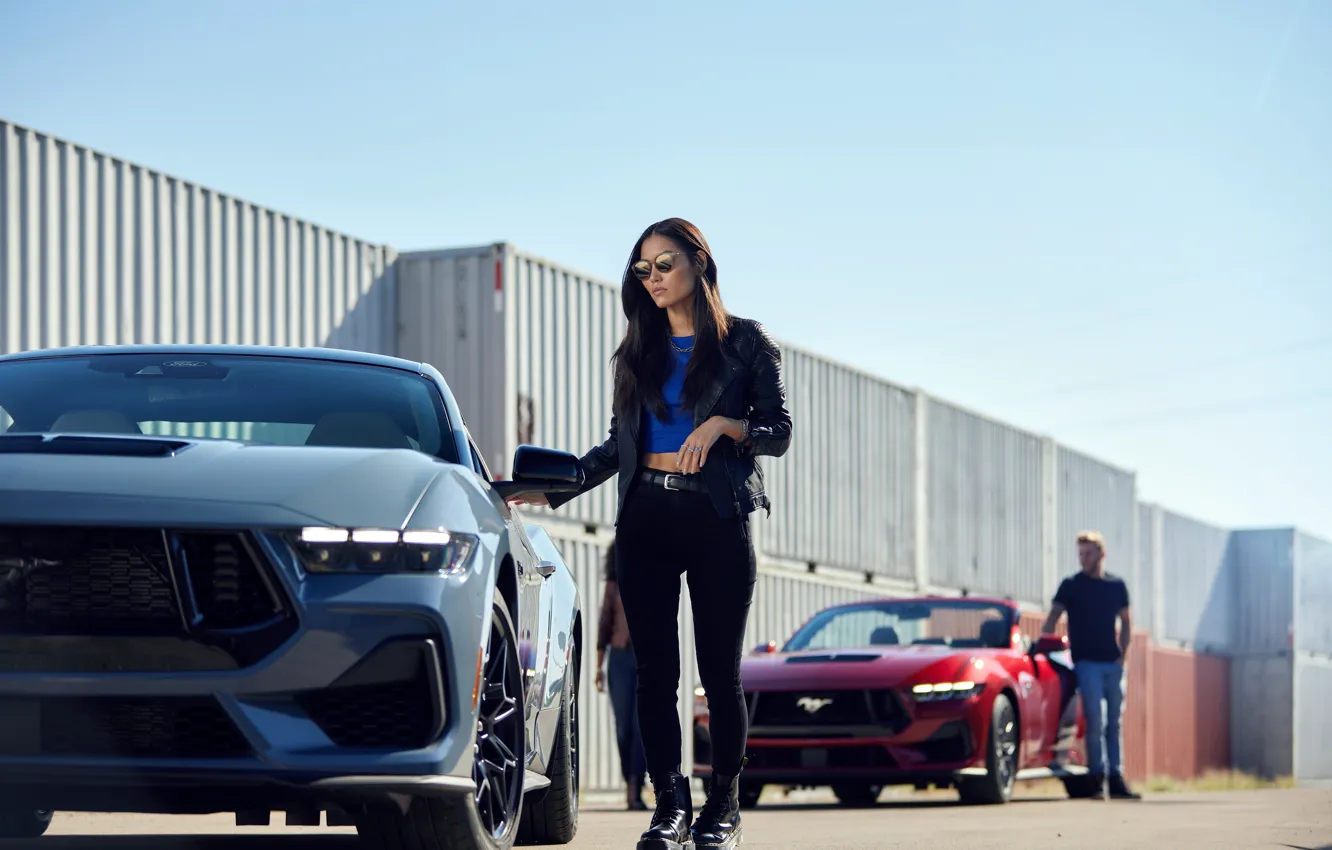 Фото обои Mustang, Ford, girl, style, man, brunette, Ford Mustang GT