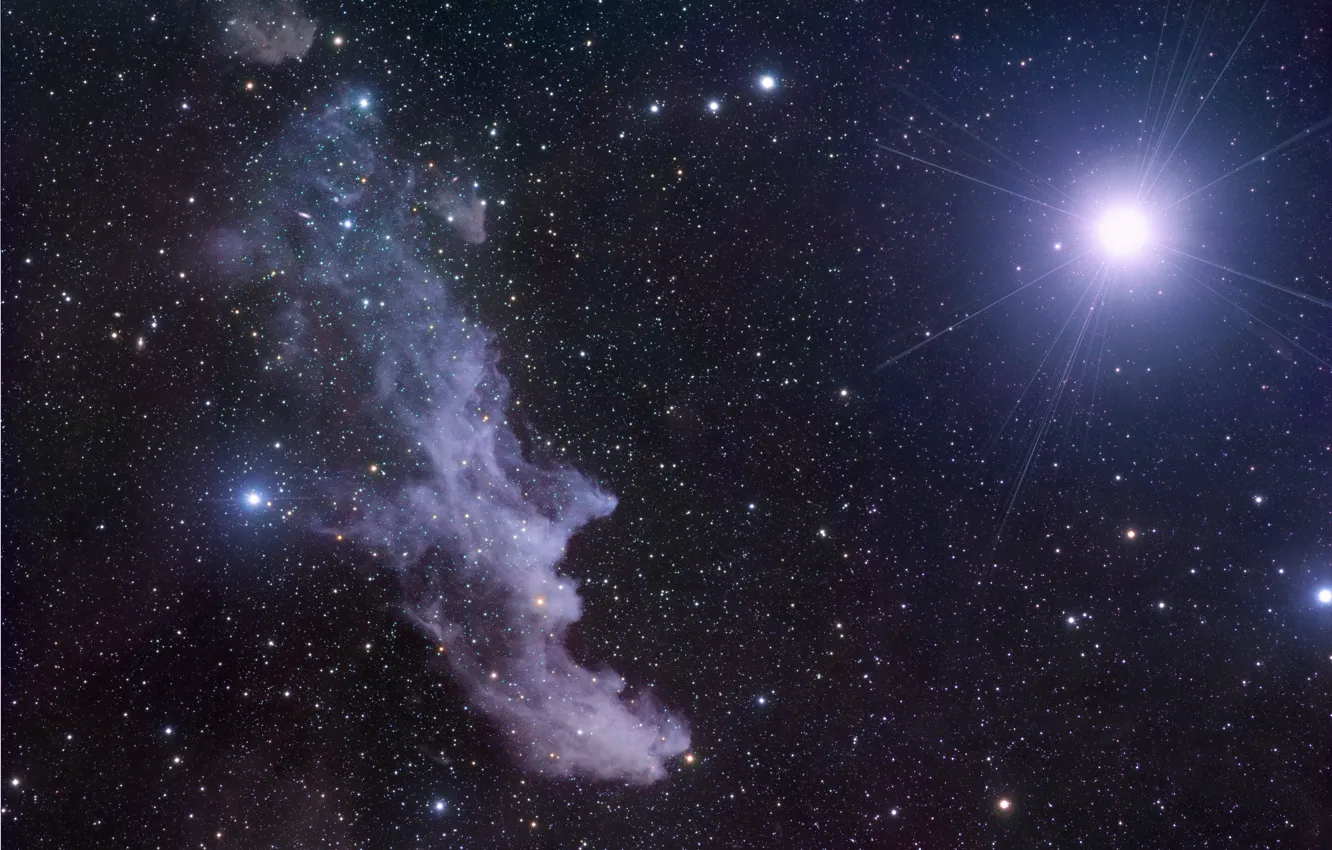 Фото обои космос, звезда, Орион, Ригель, Голова Ведьмы, отражательная туманность