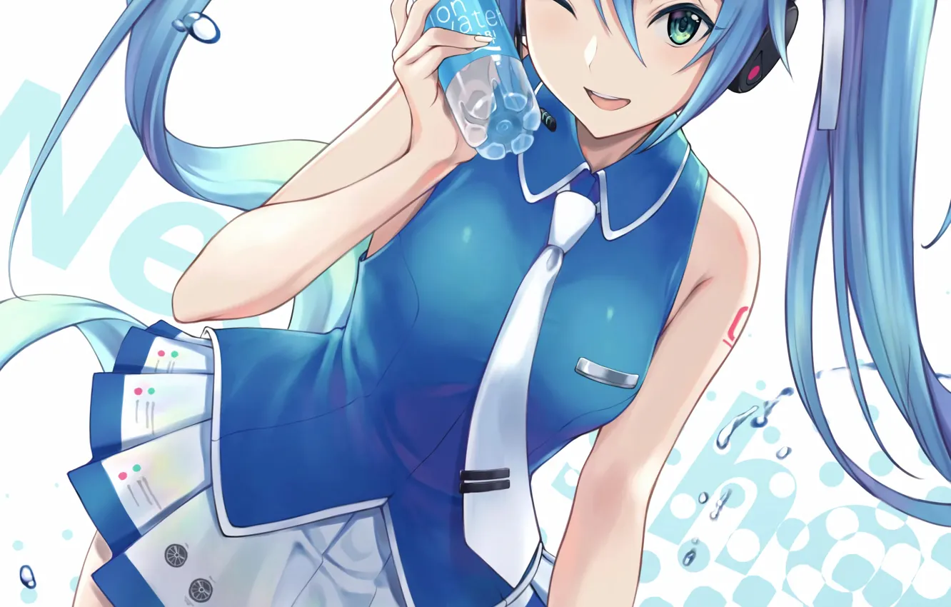 Фото обои girl, sexy, Hatsune Miku, Vocaloid, green eyes, long hair, anime, water