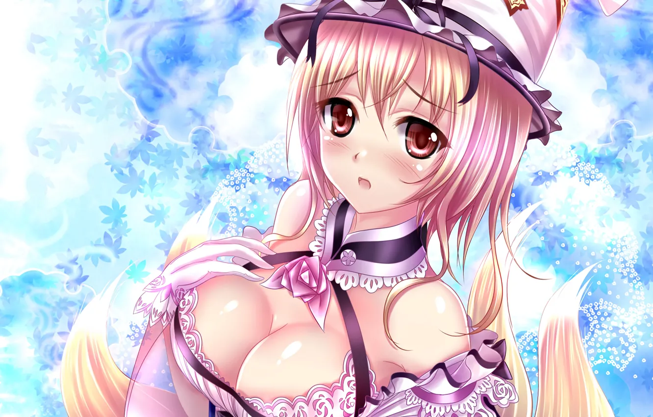 Фото обои girl, sexy, cleavage, blouse, long hair, brown eyes, boobs, anime