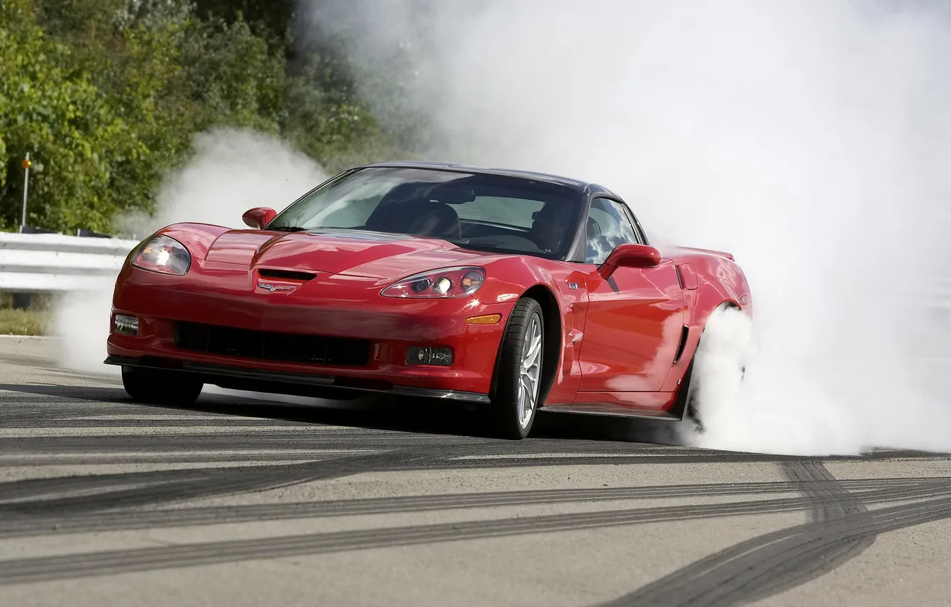 Фото обои дым, Corvette, Chevrolet, тачки, ZR1, шевроле, старт, cars