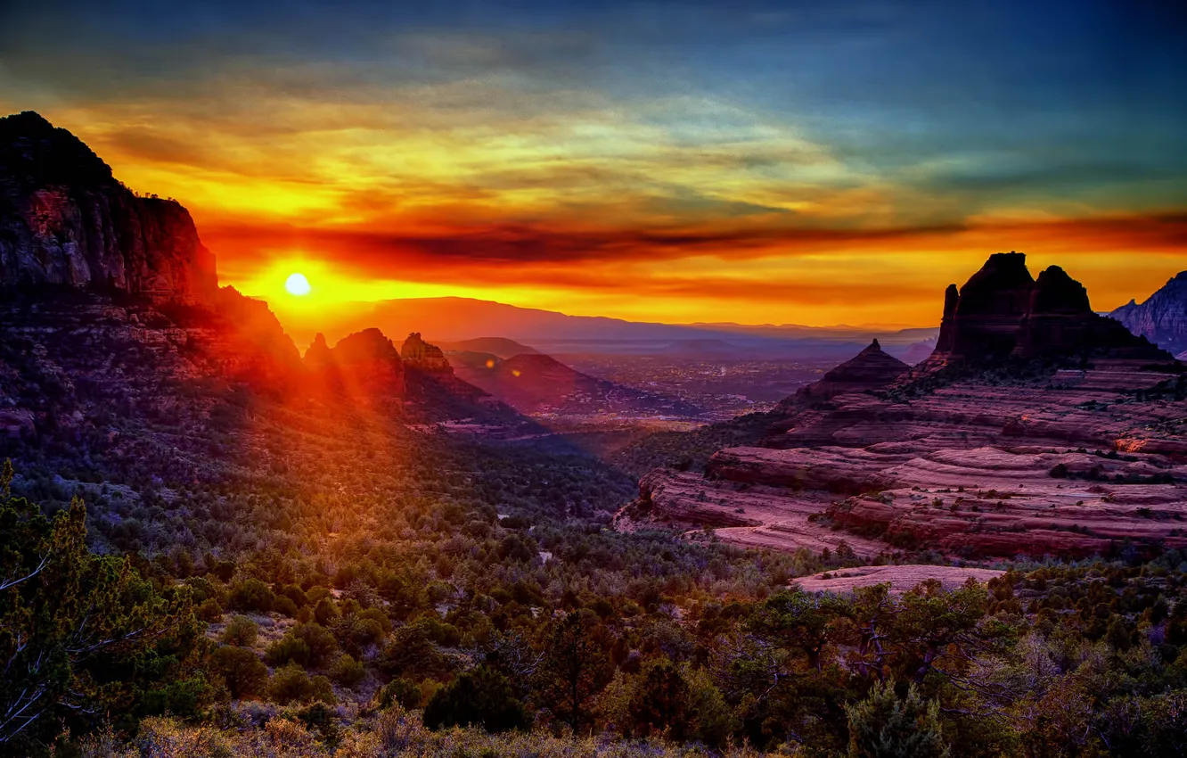 Фото обои рассвет, утро, Аризона, США, Седона, Долина Верде