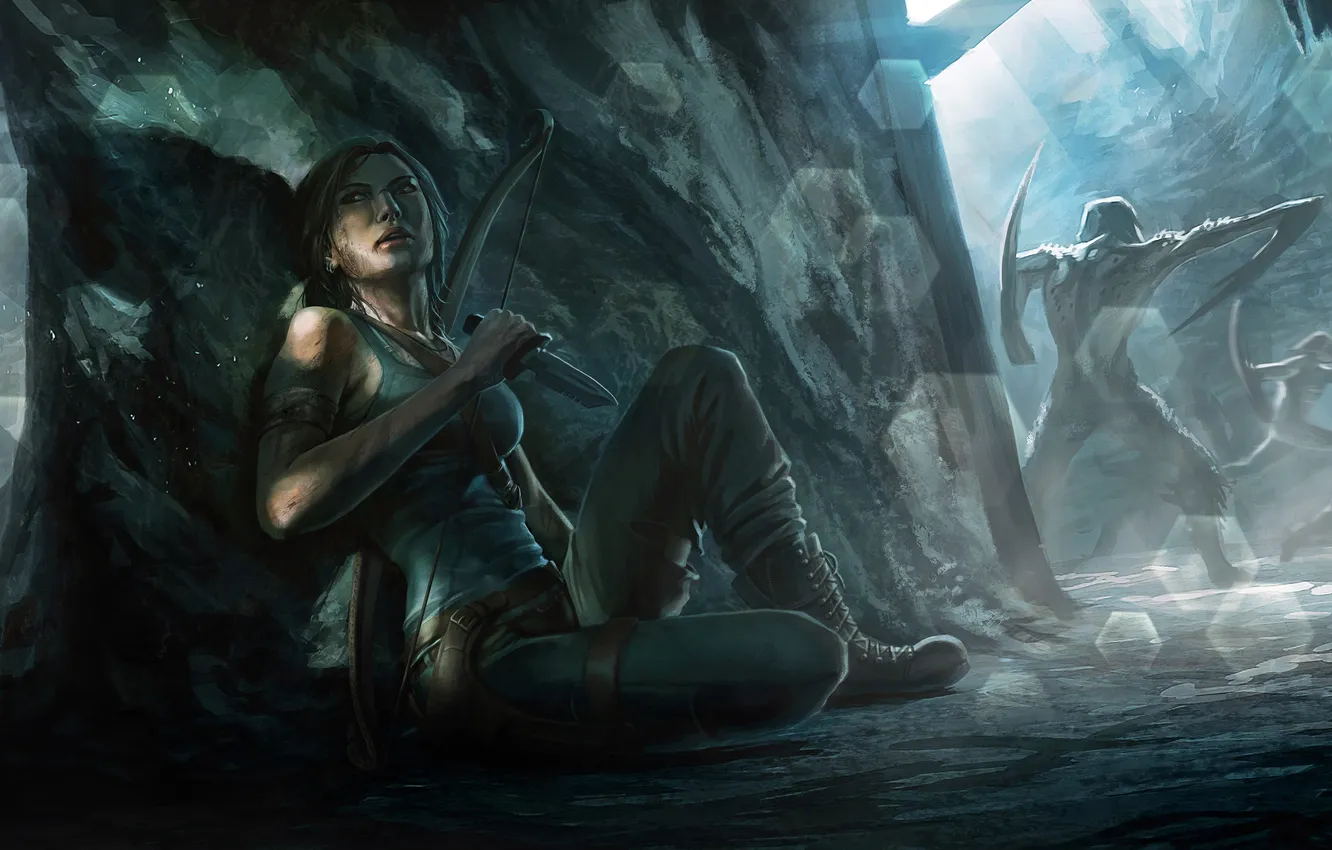 Фото обои Tomb Raider, silence, knife, cave, creatures