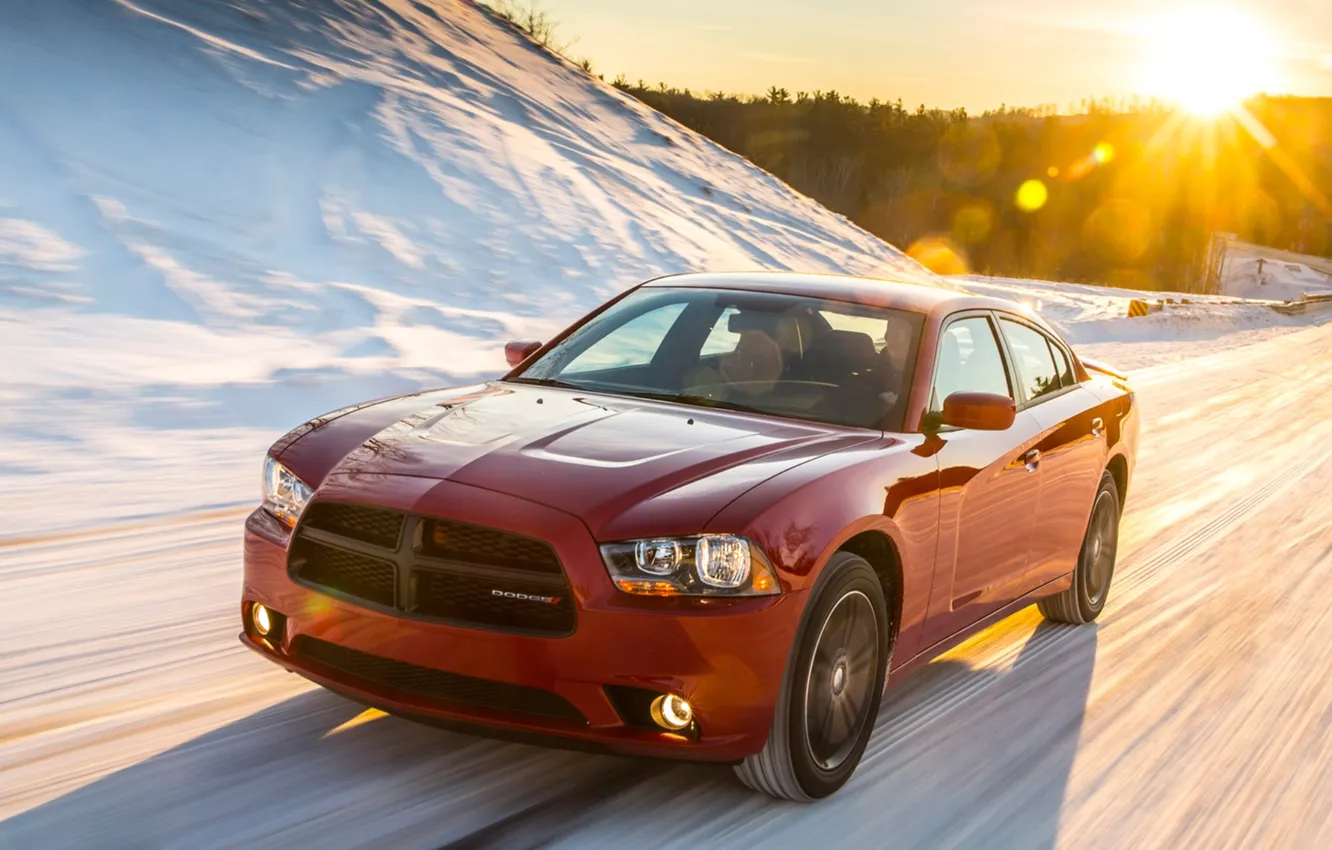 Фото обои дорога, авто, солнце, снег, Dodge, Charger, Sport, AWD