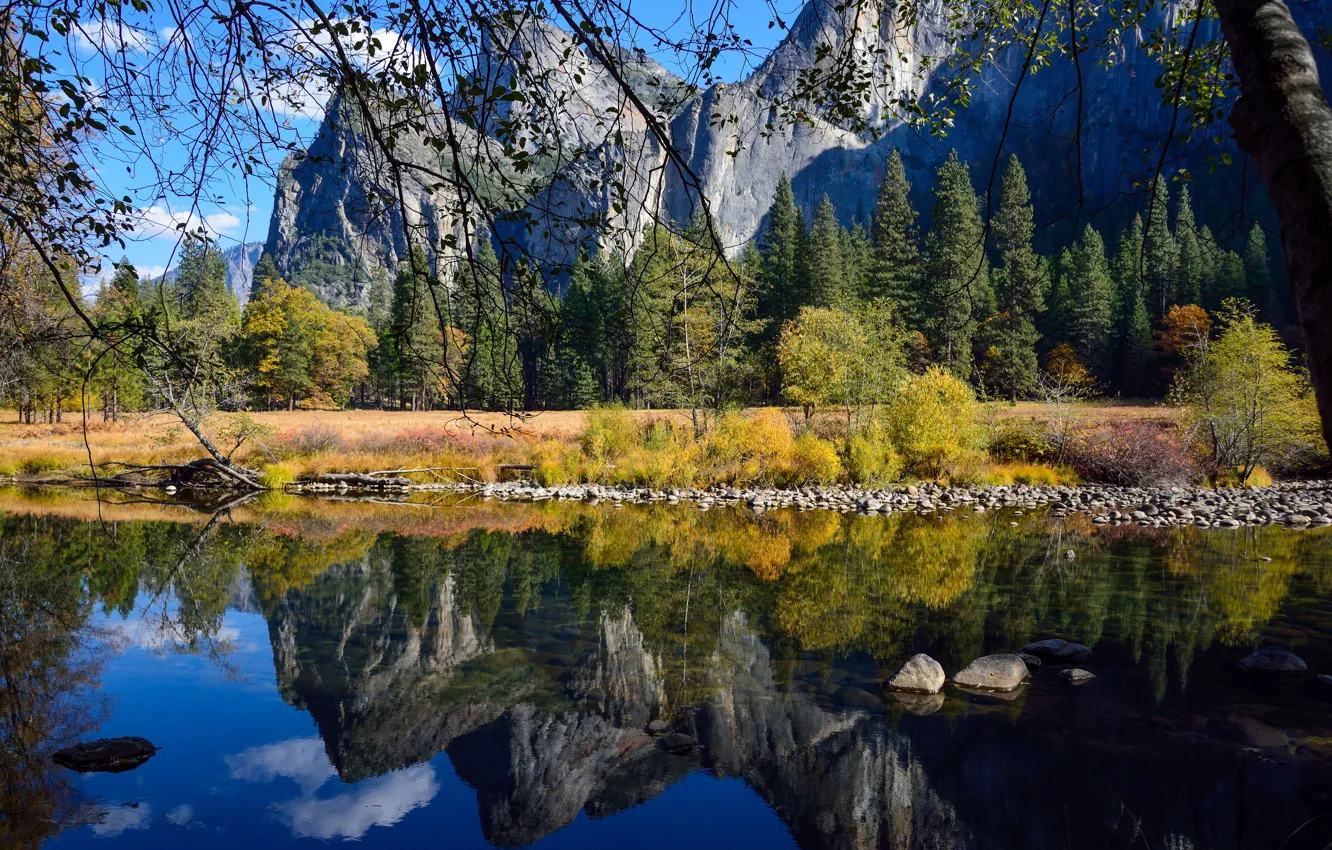 Фото обои осень, лес, небо, горы, природа, озеро, парк, отражение