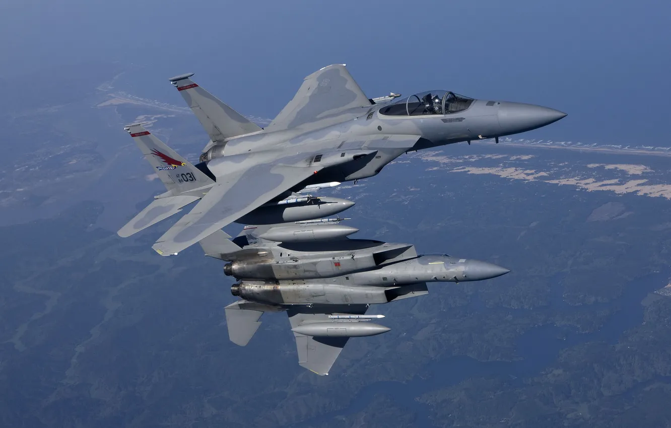 Фото обои истребители, пара, полёт, F/A-18, Hornet, McDonnell Douglas