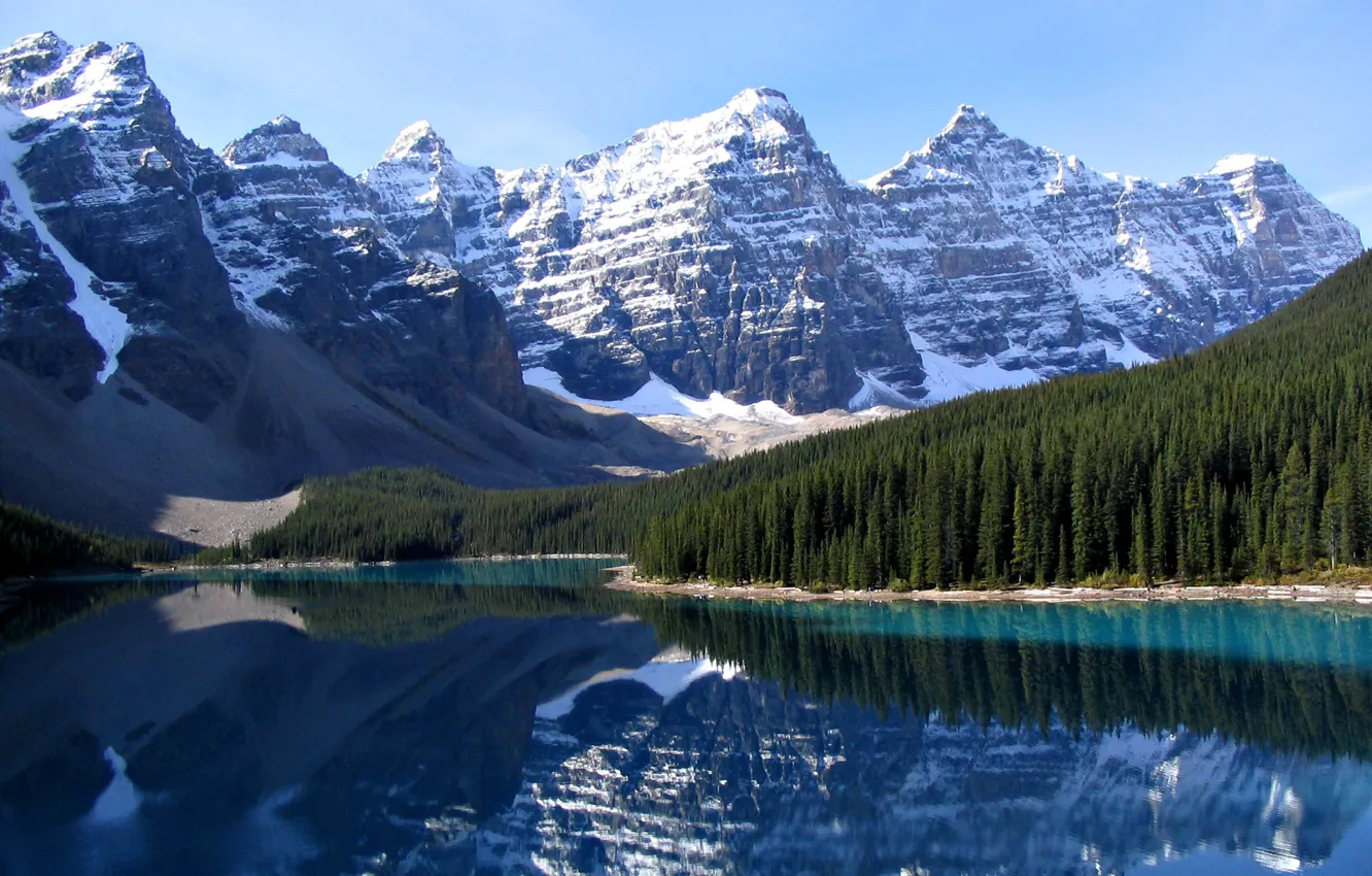 Фото обои лес, горы, озеро, канада
