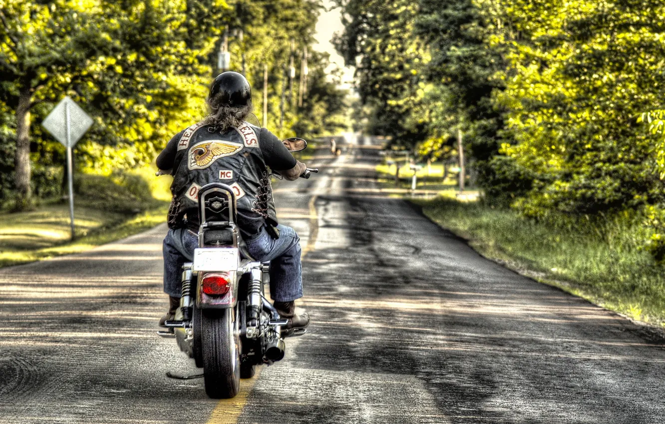 Фото обои дорога, мотоцикл, байкер
