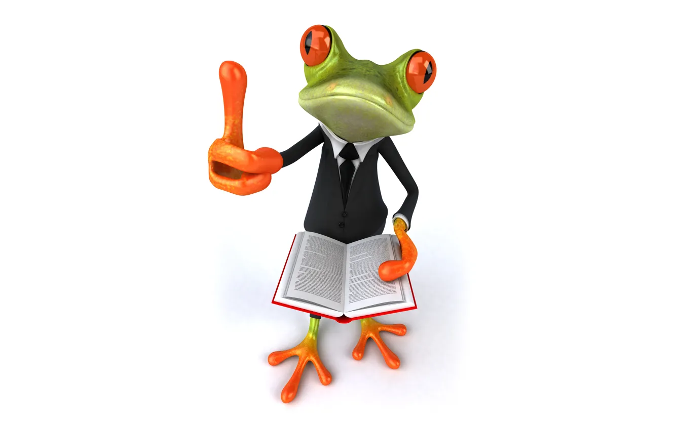 Фото обои лягушка, frog, book, funny, suit