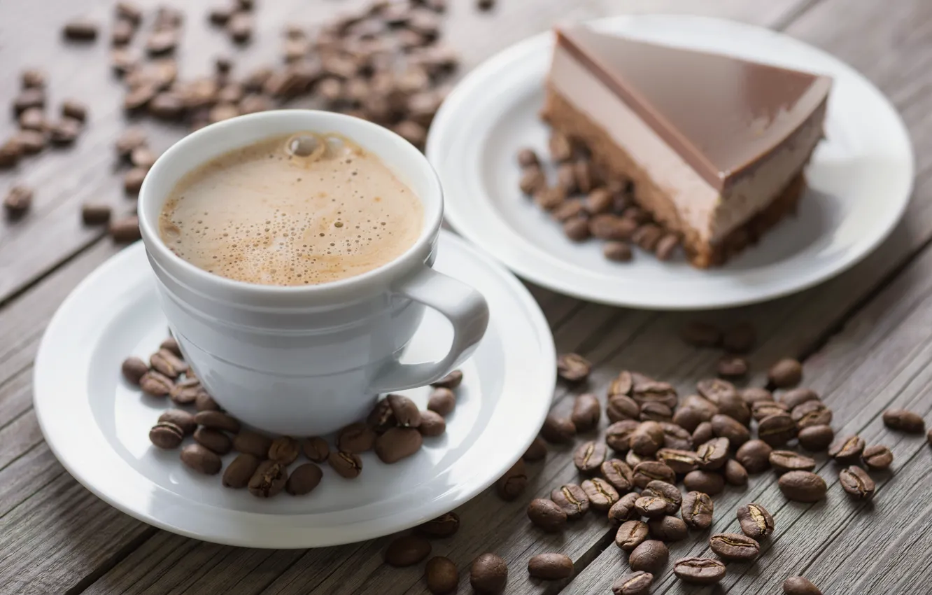 Фото обои кофе, пирожное, зёрна, кофейные, chocolate, шоколадное, coffee, dessert