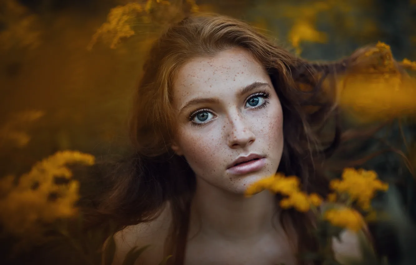 Фото обои глаза, лицо, портрет, веснушки, рыжая, Jesse Herzog