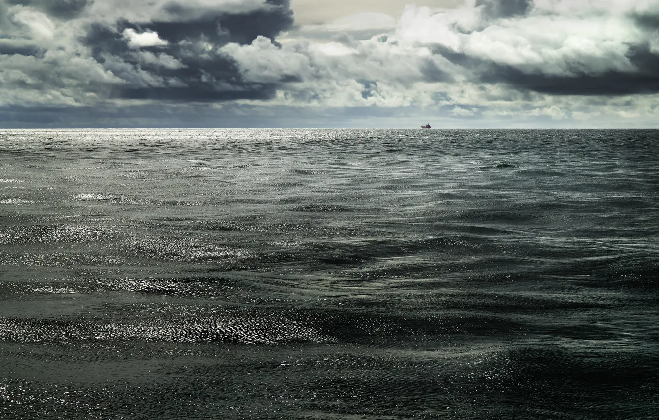 Фото обои вода, океан, корабль, горизонт