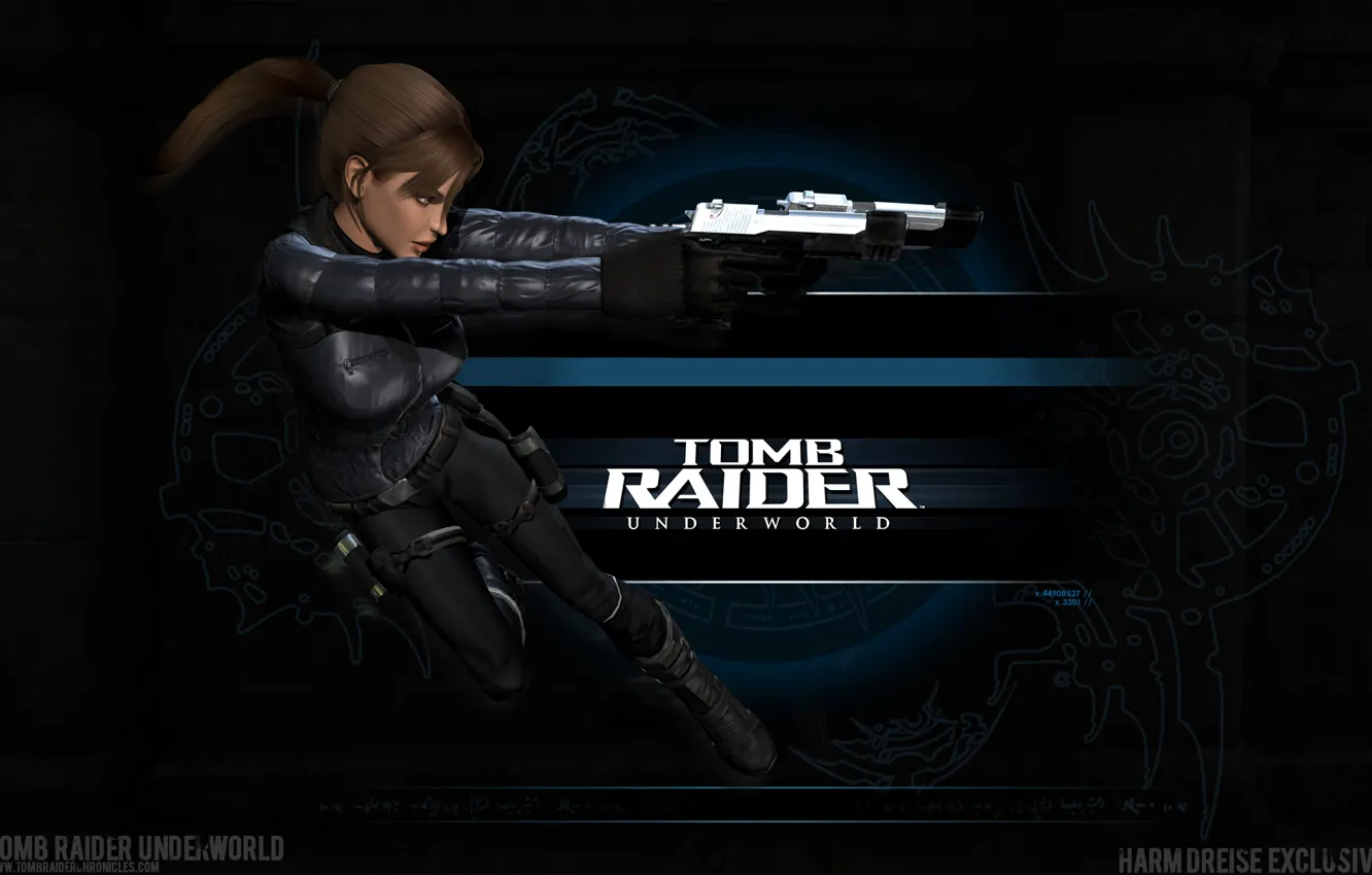 Фото обои Tomb Raider, game, pistols, jump, games, Lara Croft, jacket, Tomb Raider Underworld