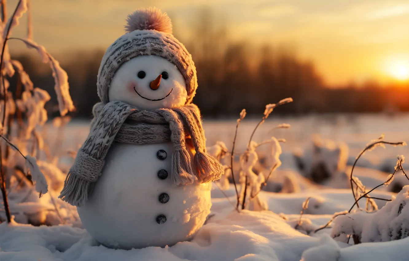 Фото обои зима, снег, Рождество, Новый год, снеговик, Christmas, winter, snow