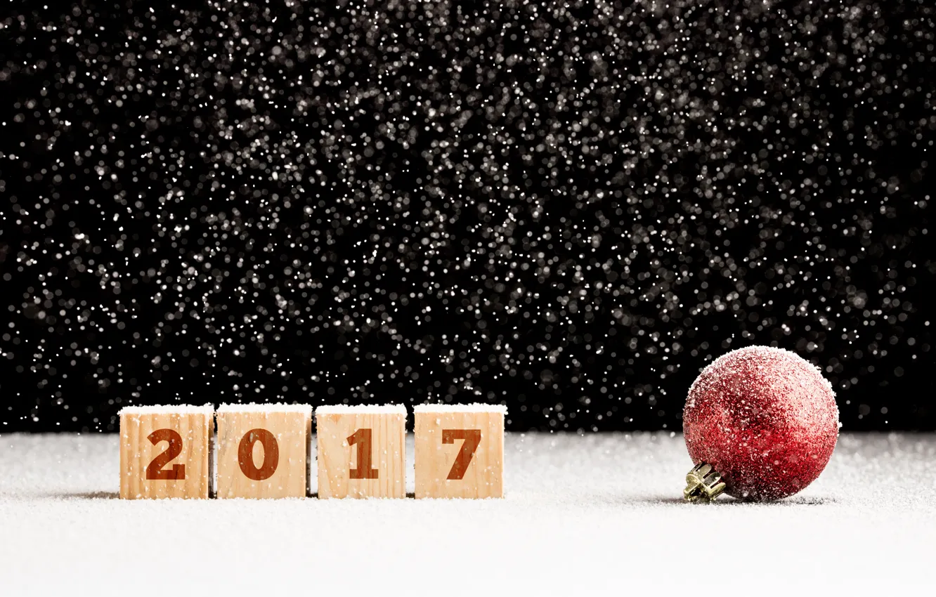 Фото обои снег, шар, шарик, Новый Год, new year, happy, snow, bokeh