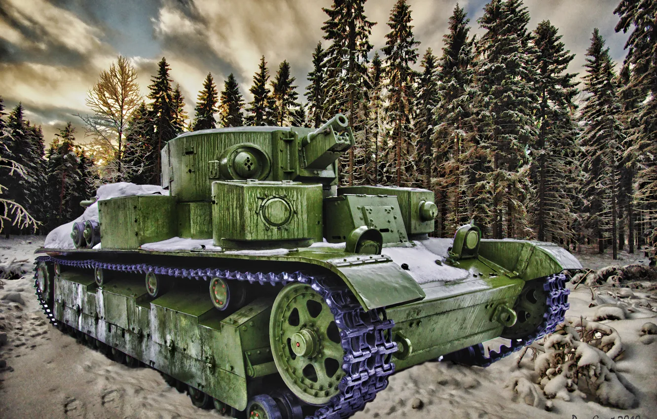 Фото обои зима, арт, танк, Т-28, перешеек, 1939-1940 гг, карельский, советско-финская война