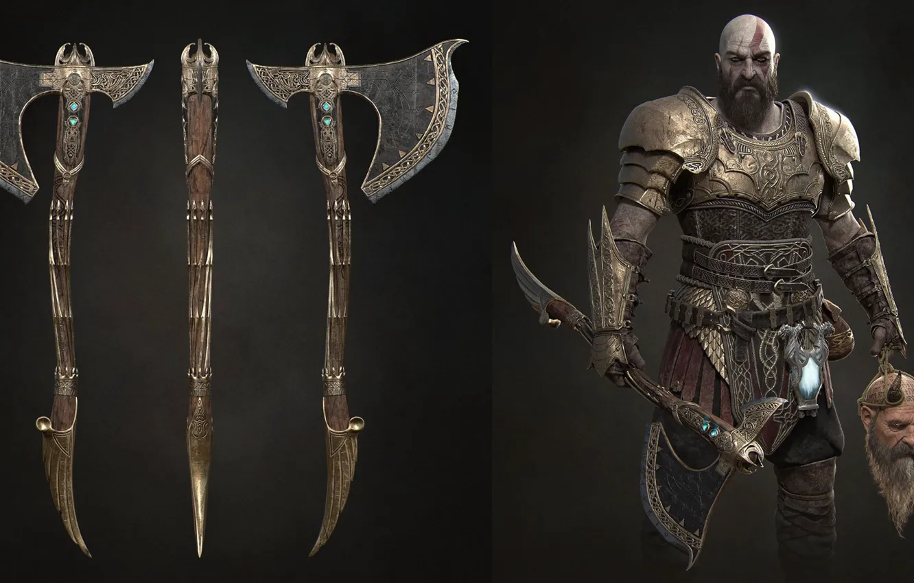 Фото обои god of war, weapon, kratos, man, blade, viking, spartan, armour
