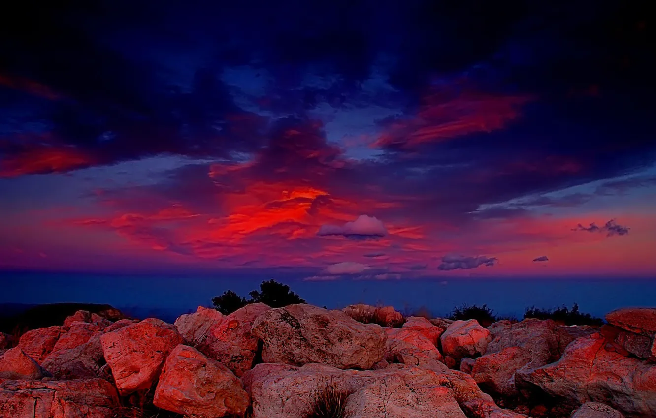 Фото обои облака, красный, Камни