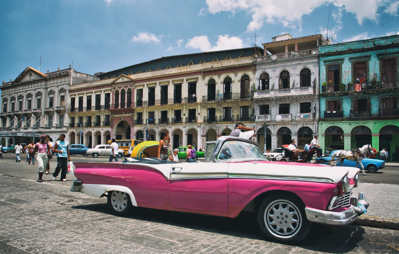 Фото обои Cadillac, Pink, Cuba, Havana