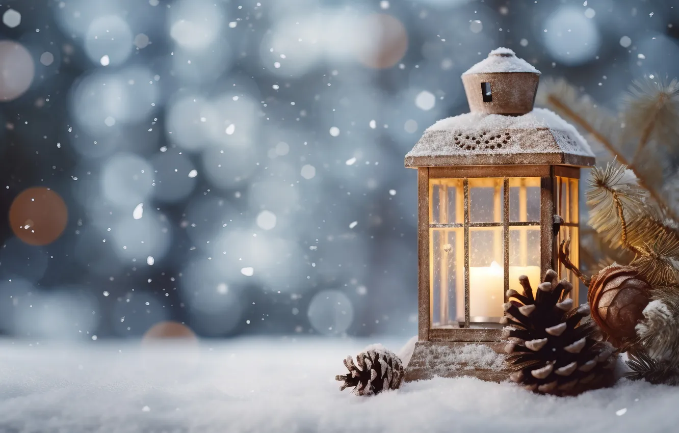 Фото обои зима, снег, ночь, новый год, Рождество, фонари, Christmas, night