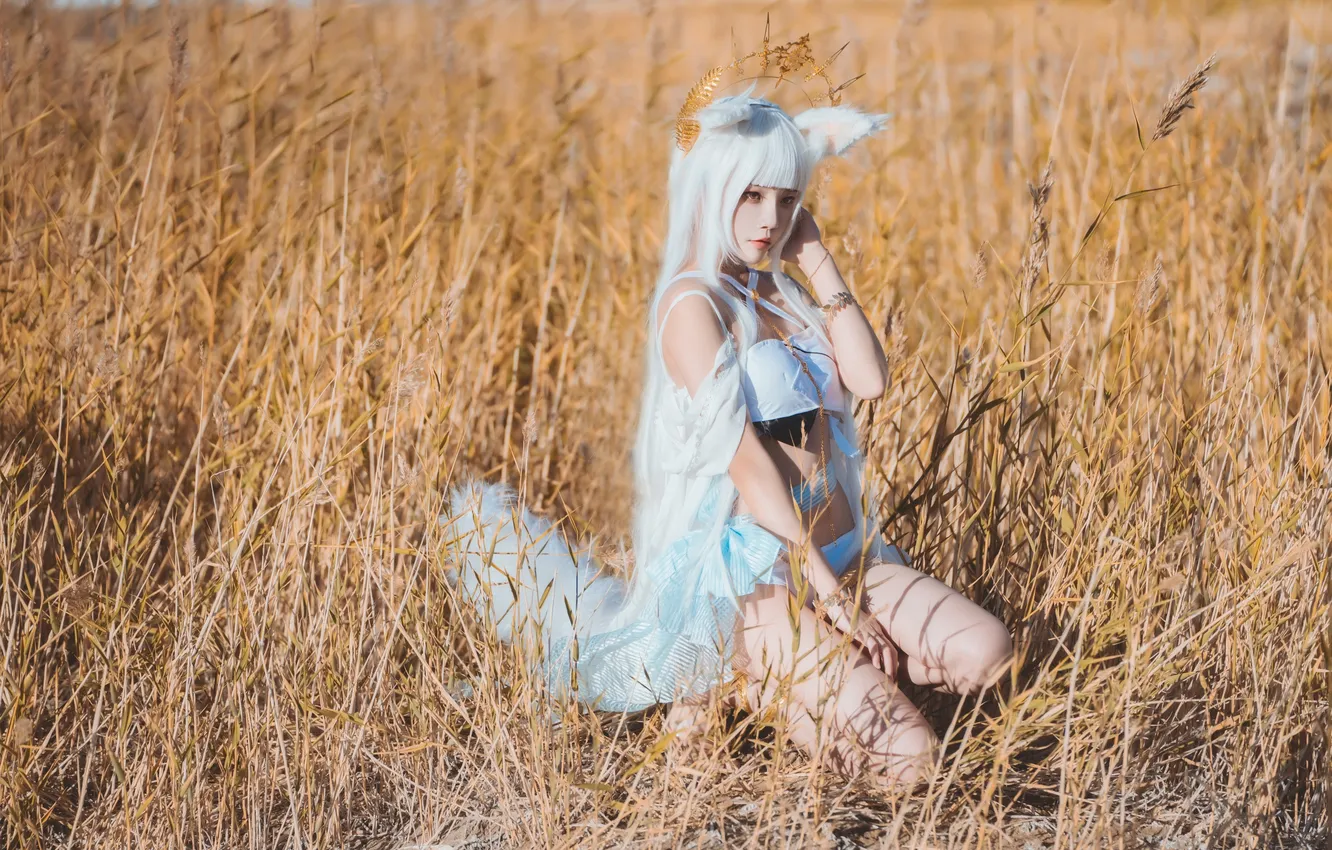 Фото обои Beautiful, Asian, Model, Woman, Summer, Pretty, White Hair, Sunny