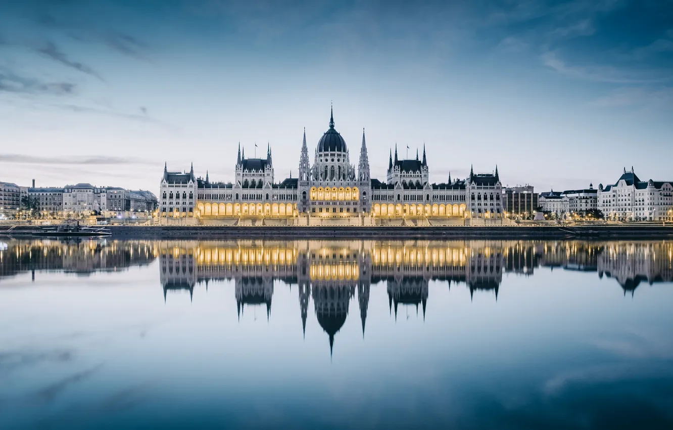Фото обои вода, отражение, река, Парламент, архитектура, Будапешт
