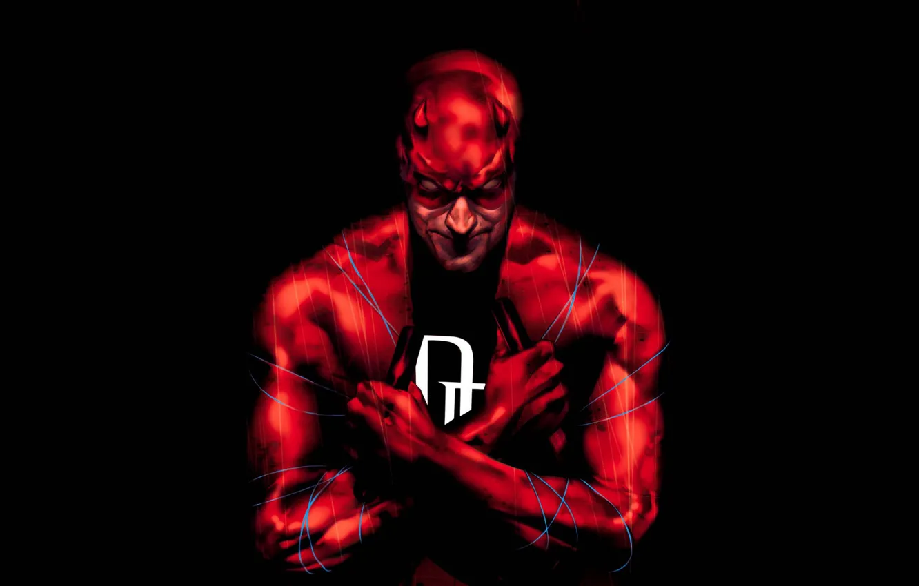 Фото обои красный, маска, герой, мужчина, черный фон, Daredevil, Marvel Comics, Сорвиголова