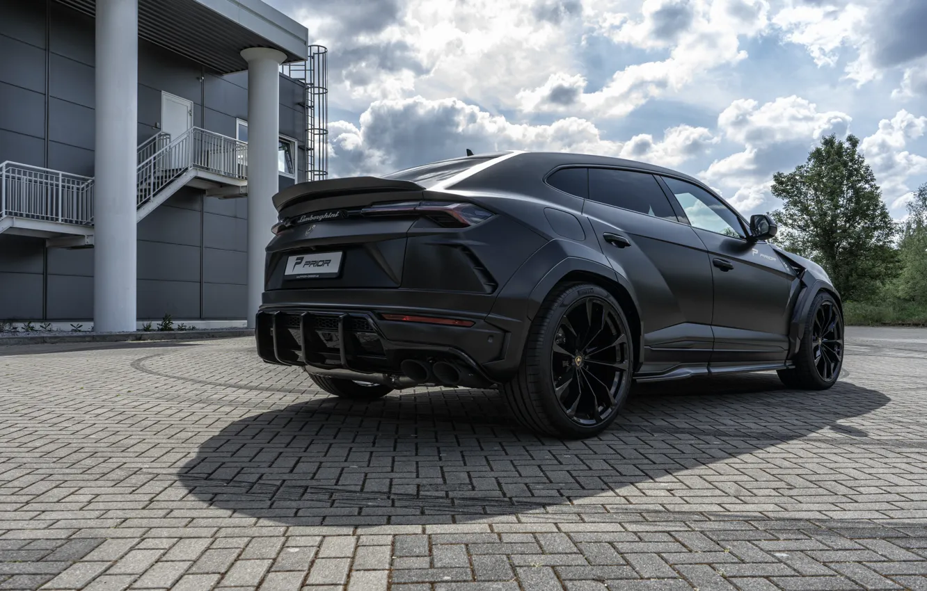 Фото обои Lamborghini, Black, Prior Design, Urus, Lamborghini Urus, Rear, Aerodynamic-Kit