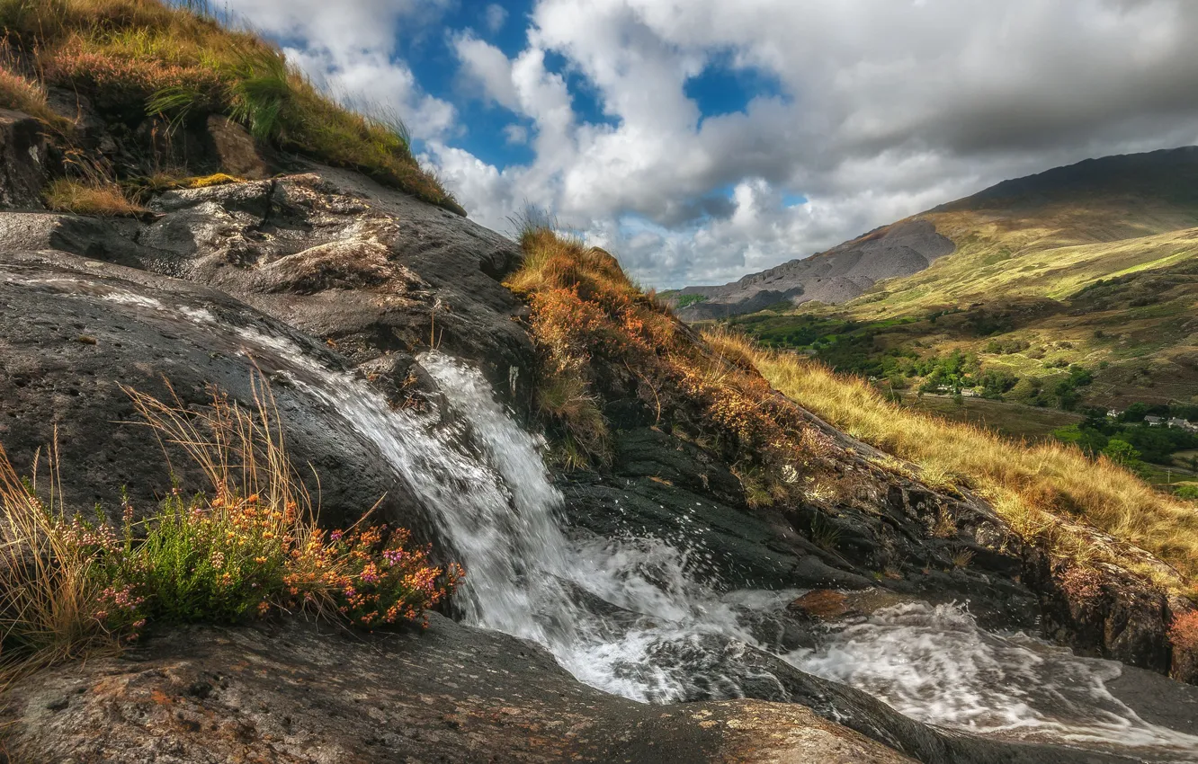 Фото обои горы, река, поток, Уэльс