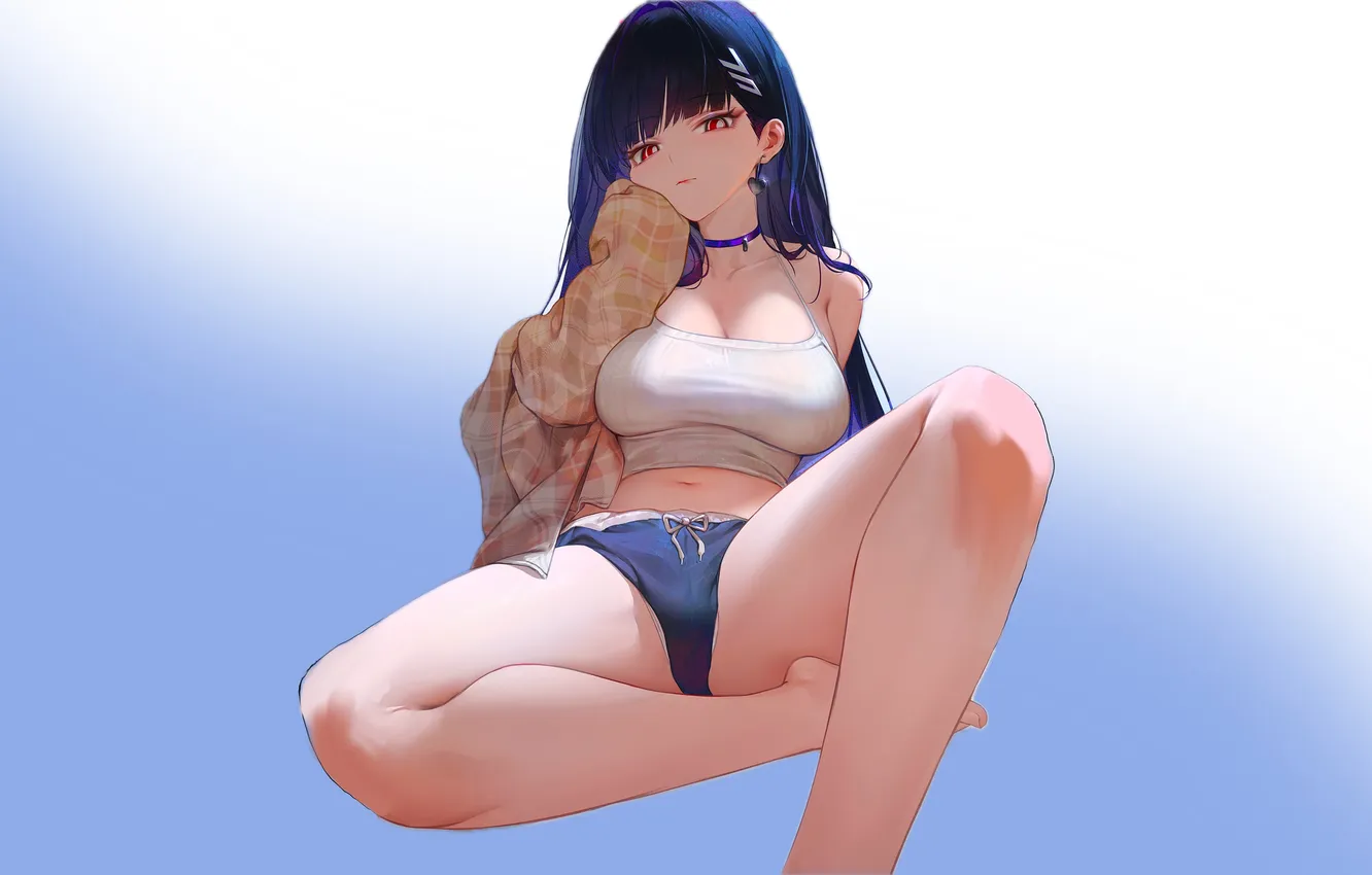 Фото обои girl, sexy, shorts, boobs, anime, breasts, babe, lounge