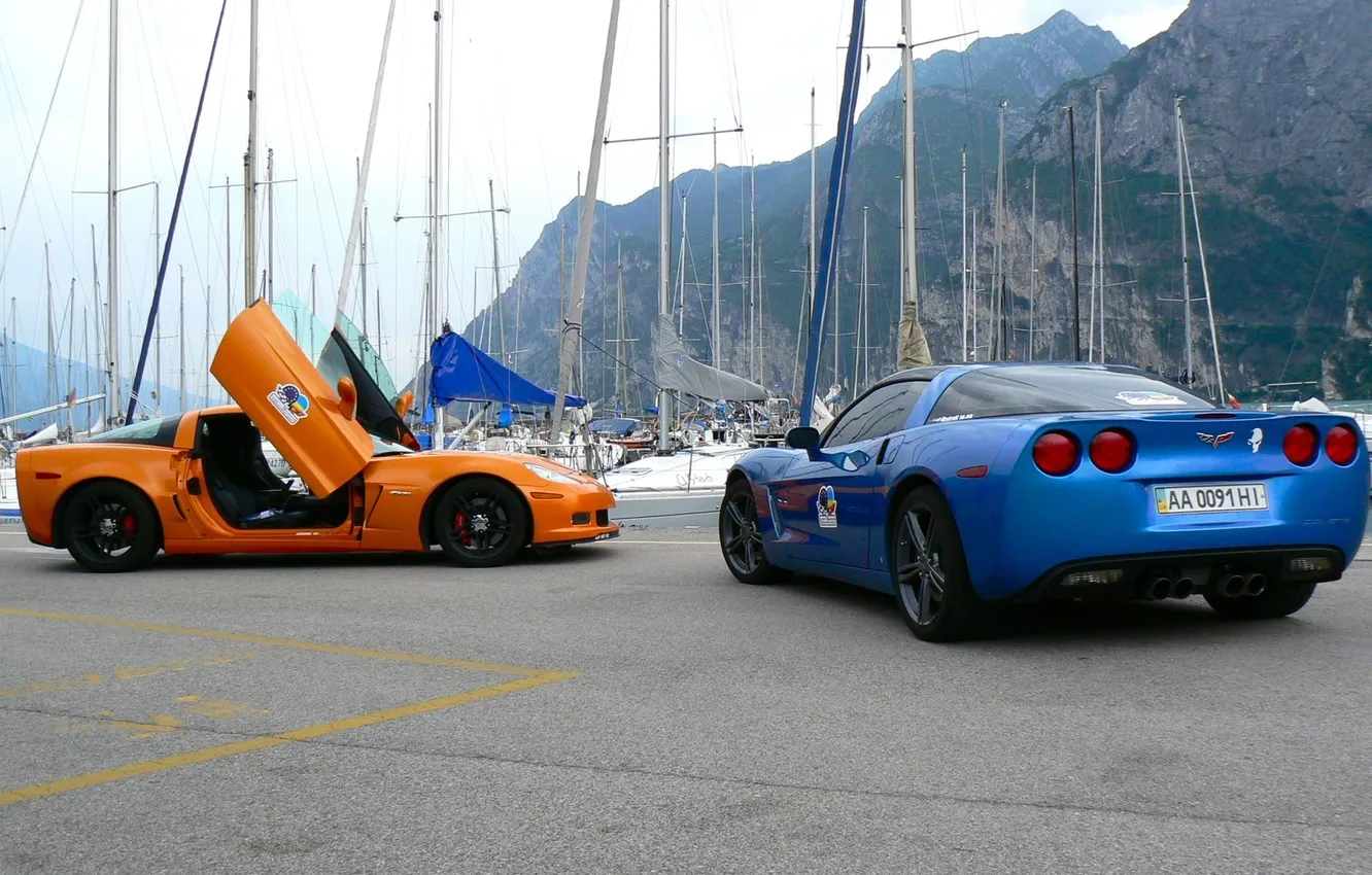 Фото обои corvette, chevrolet, blue, orange