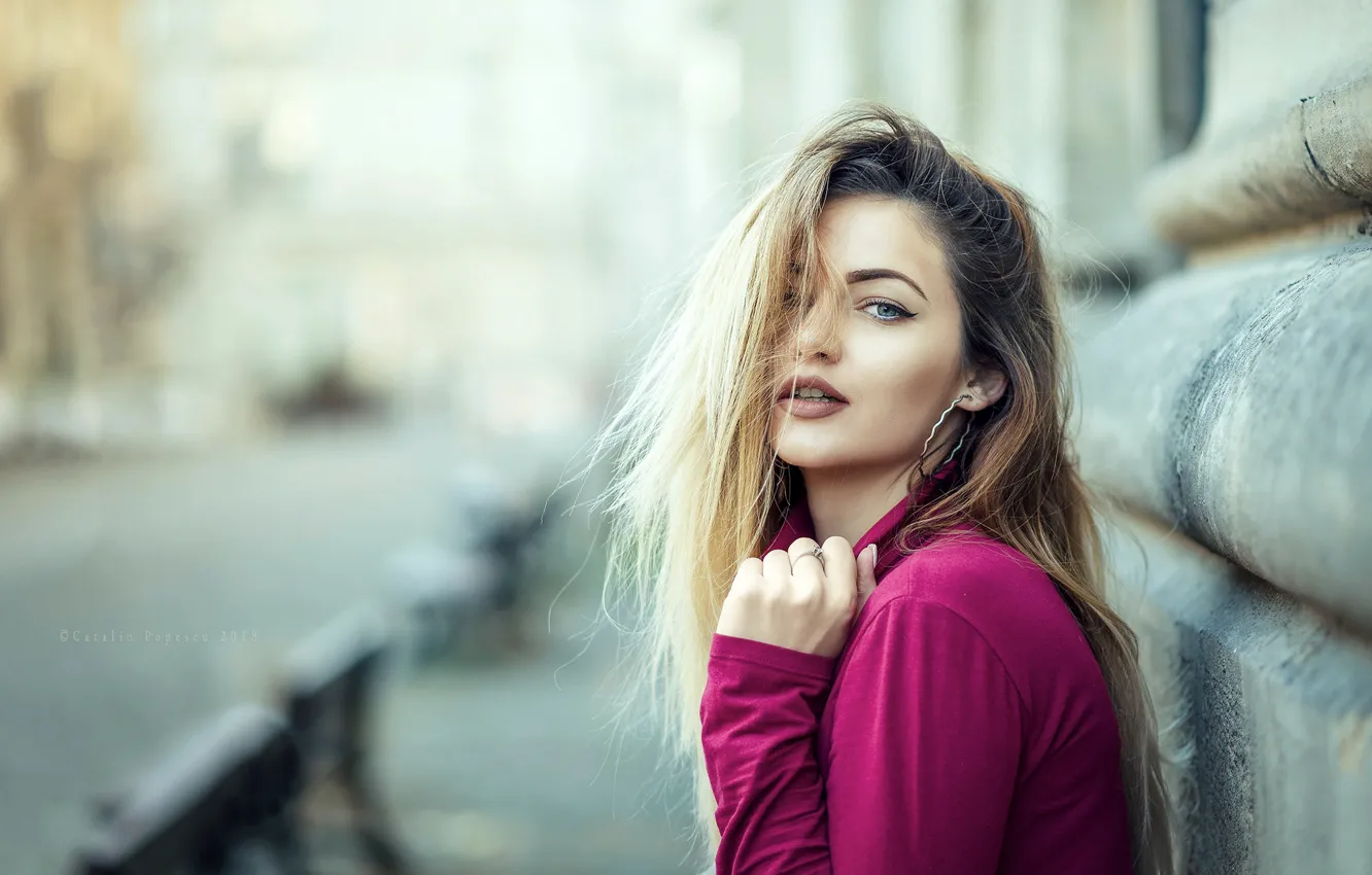 Фото обои улица, портрет, блондинка, Bianca, красотка, боке, Catalin Popescu