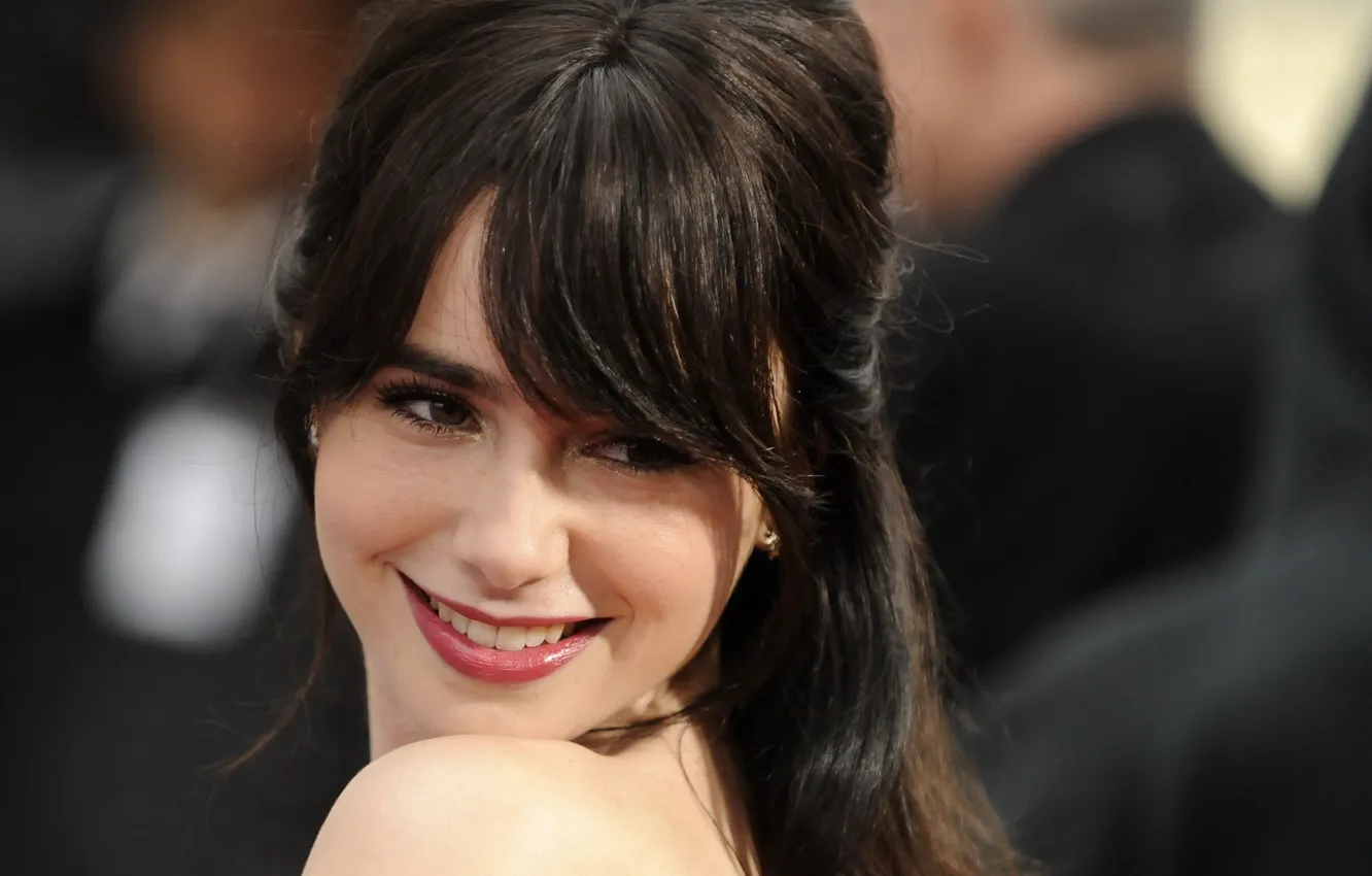Фото обои взгляд, фото, лицо, глаза, face, Lily Collins, Лили Коллинз