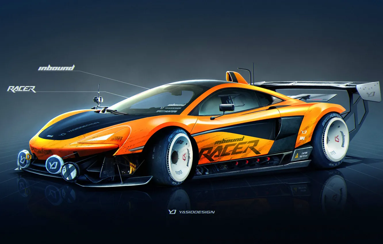 Фото обои McLaren, Авто, Рисунок, Машина, Оранжевый, Фон, Car, Автомобиль