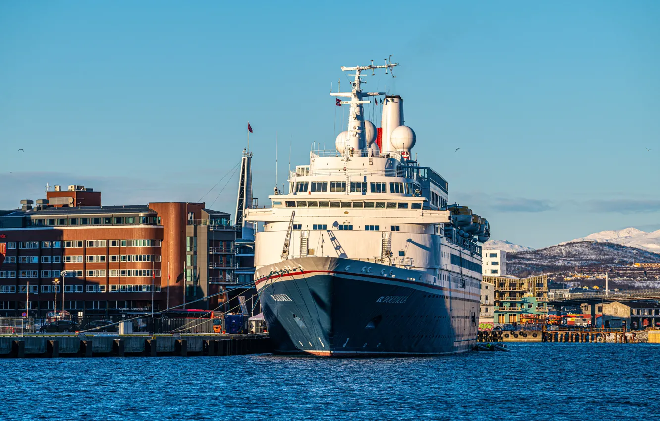 Фото обои корабль, причал, Норвегия, Tromso