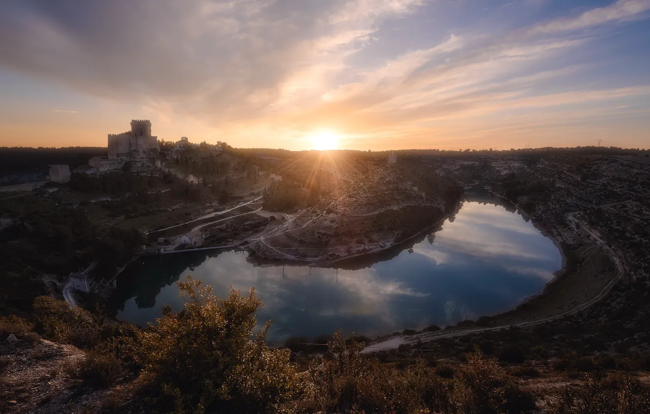 Фото обои река, замок, утро