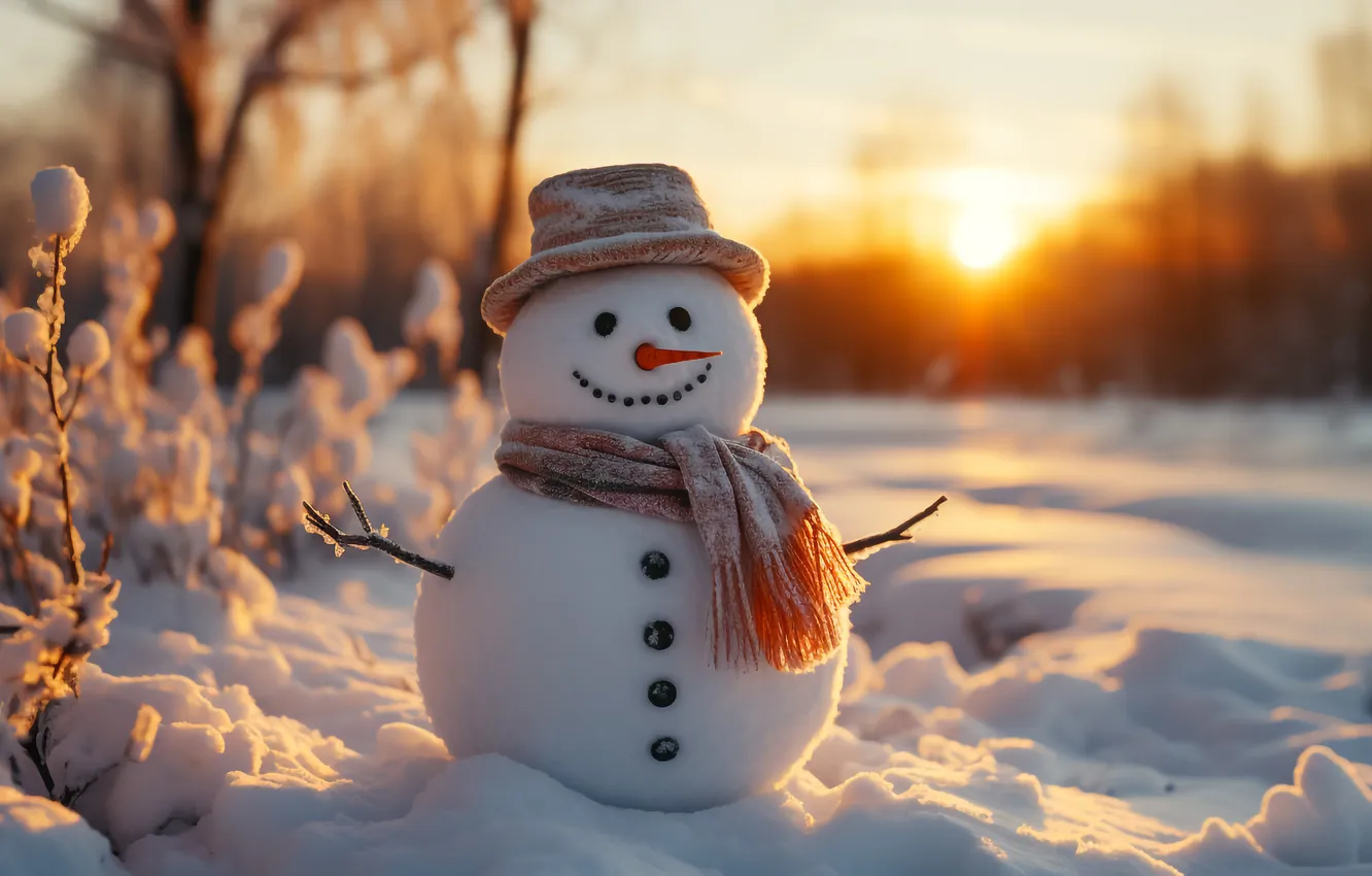 Фото обои зима, снег, новый год, Рождество, снеговик, Christmas, winter, snow