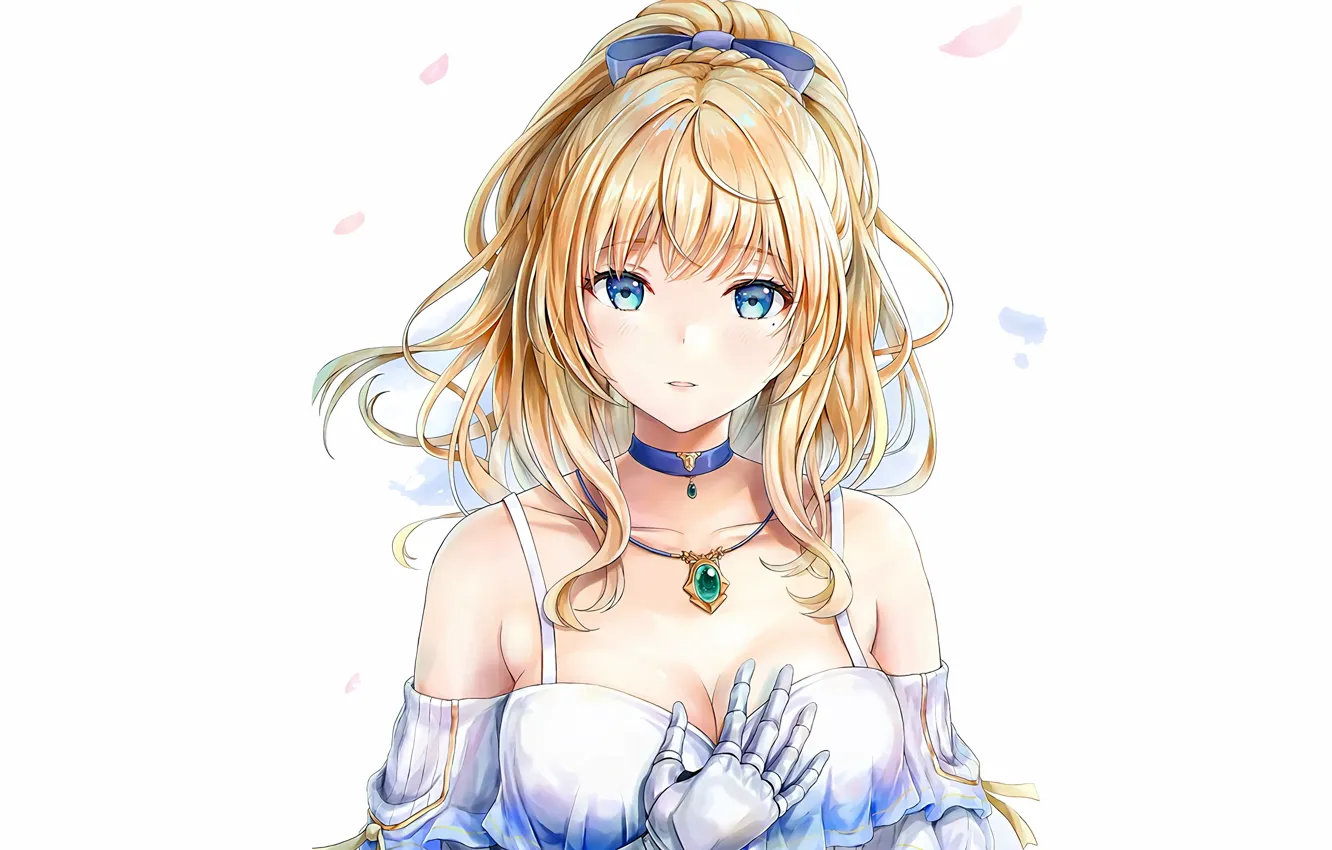 Фото обои girl, sexy, cleavage, blouse, long hair, boobs, anime, blue eyes