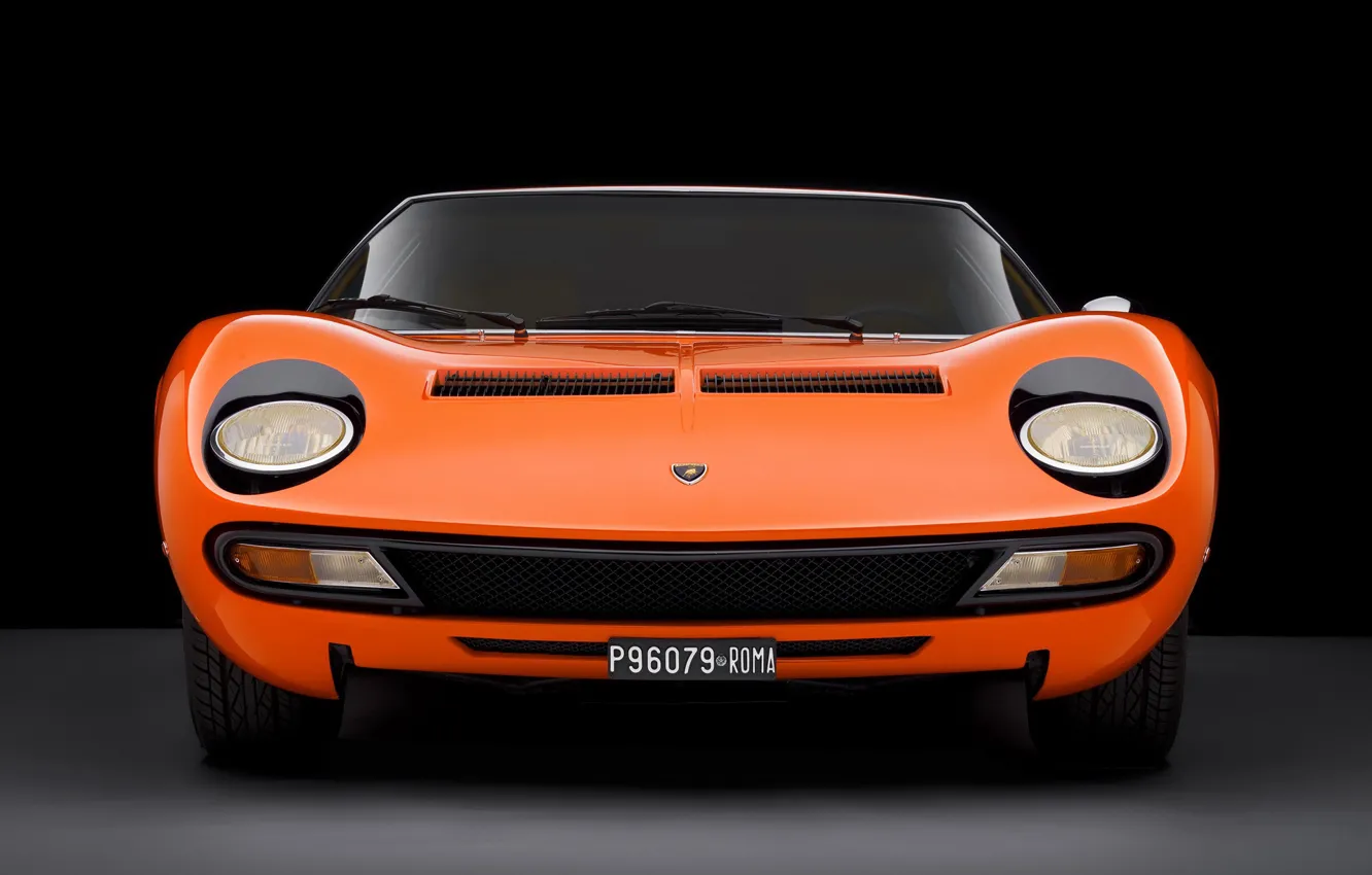 Фото обои Авто, Lamborghini, Машина, Оранжевый, Ресницы, 1971, Апельсин, Фары