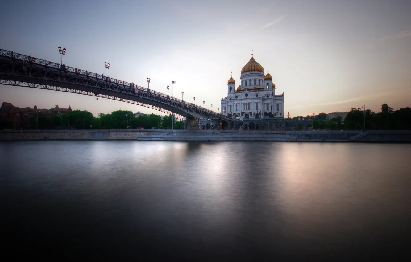 Фото обои Москва, bridge, Moscow, Патриарший мост, Храм Христа Спасителя Православной Церкви, Москва-река моста, the Patriarchal bridge, …