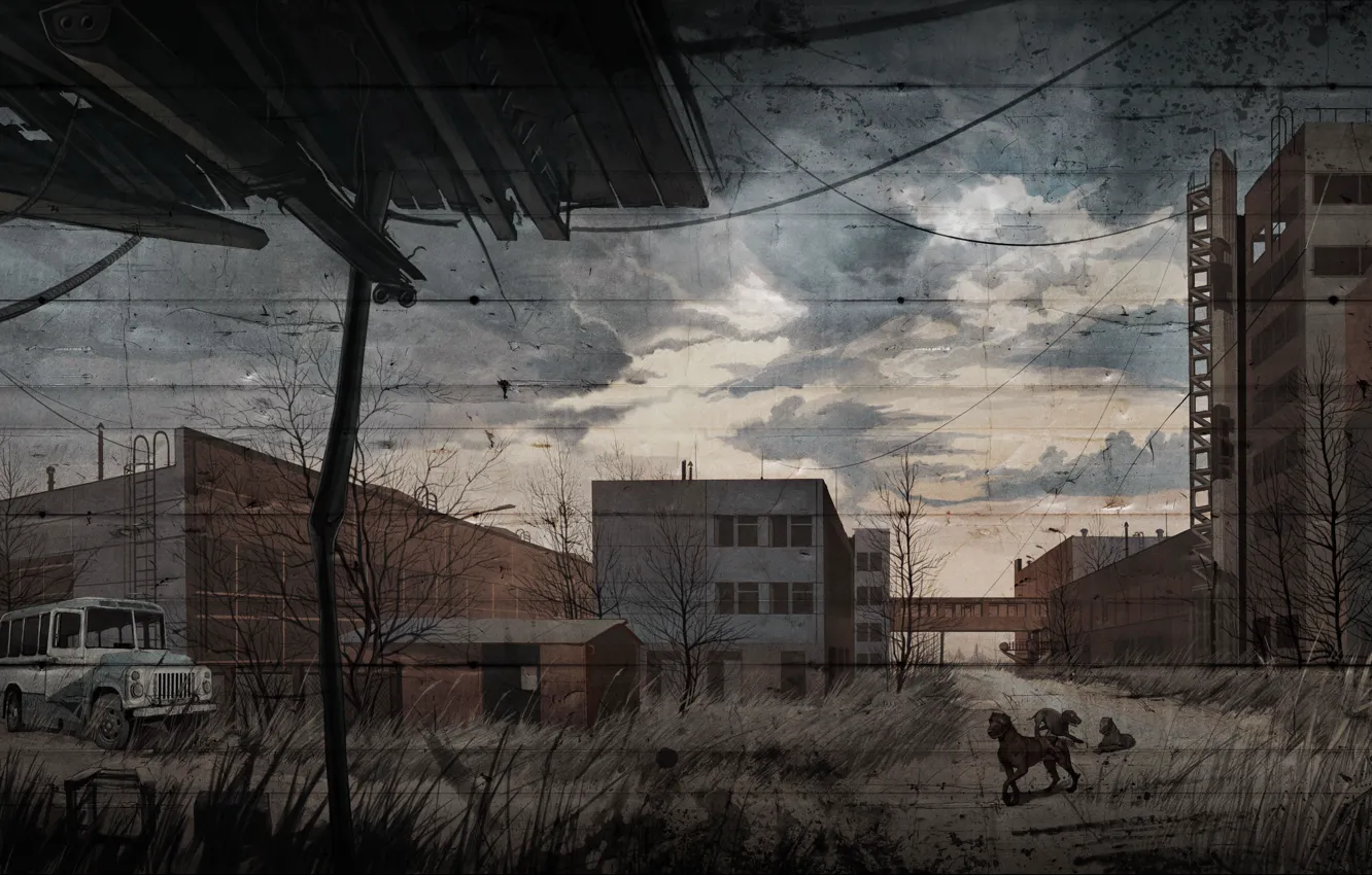 Фото обои собаки, рисунок, арт, stalker, сталкер, слепые псы, S.T.A.L.K.E.R. Call of Pripyat, Зов Припяти