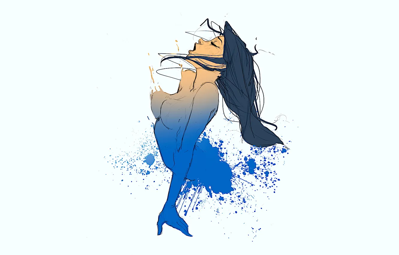 Фото обои girl, minimalism, figure, painting, brunette, digital art, artwork, simple background