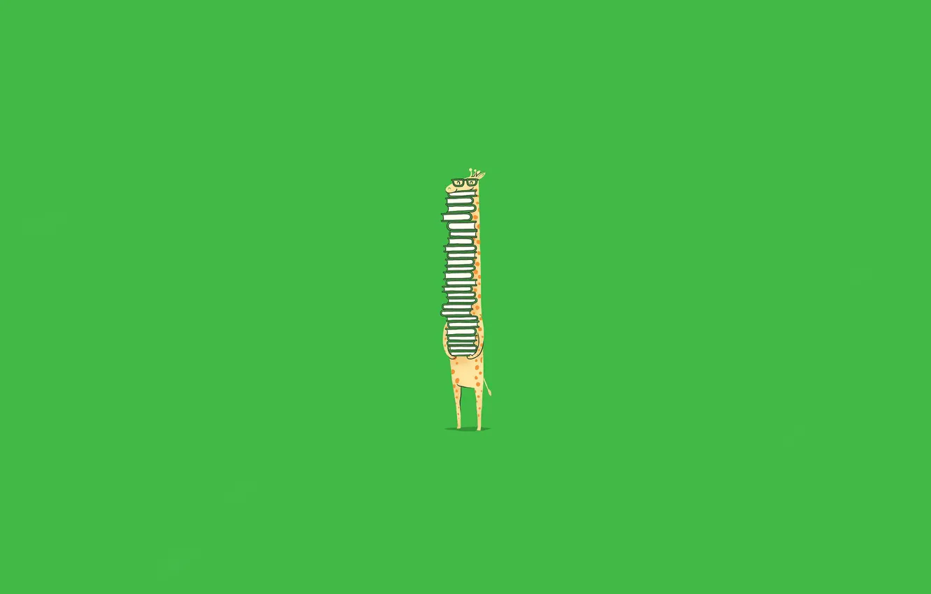 Фото обои фон, минимализм, очки, жираф, книжка, умник