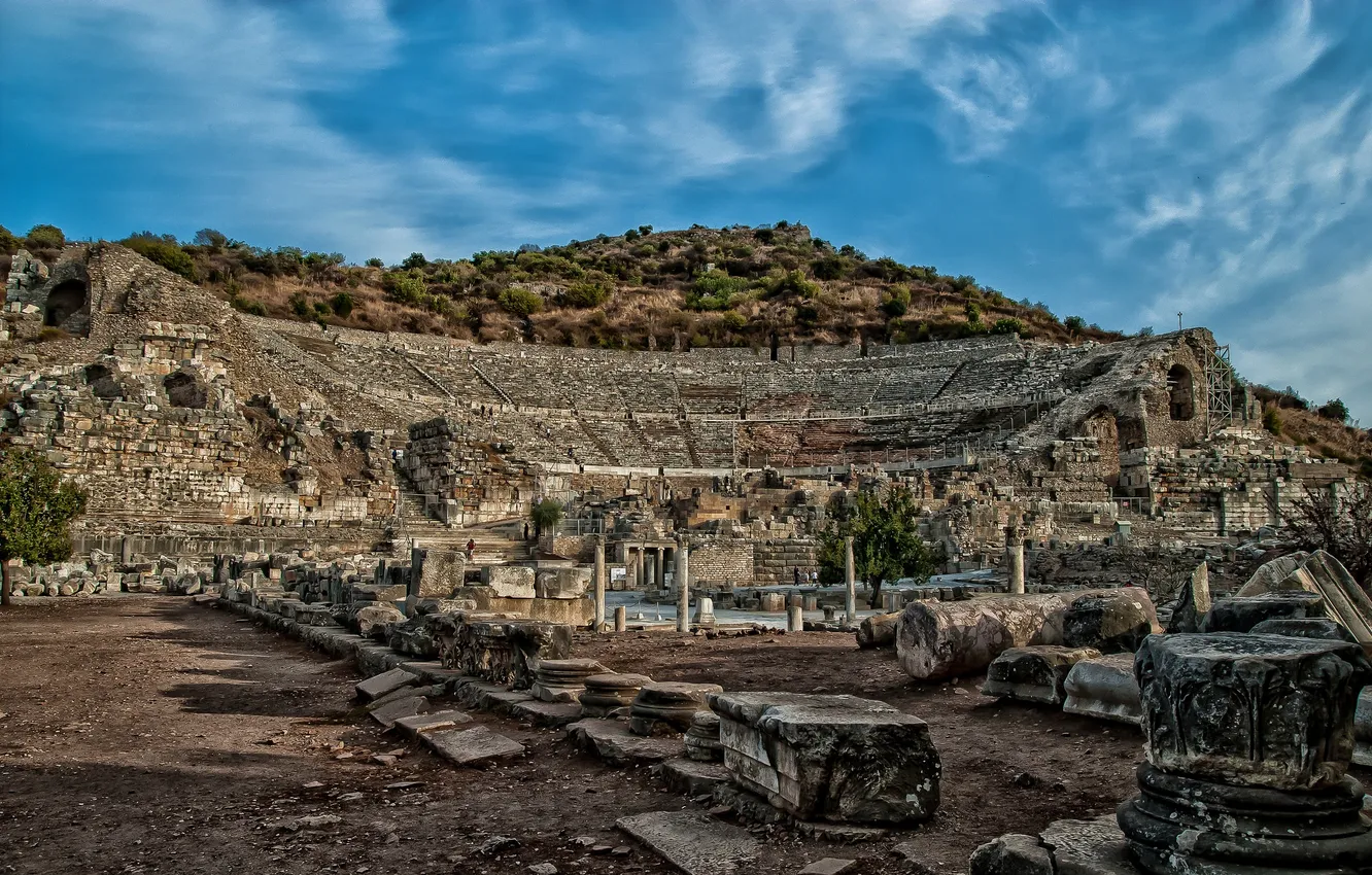 Фото обои развалины, руины, Турция, амфитеатр, Эфес