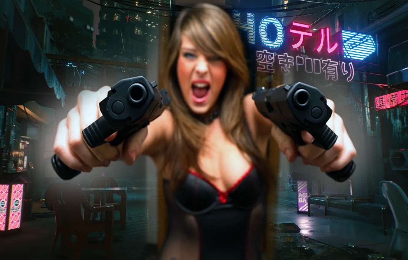 Фото обои девушка, игры, оружие, ярость, корсет, gun, киберпанк, cyberpunk