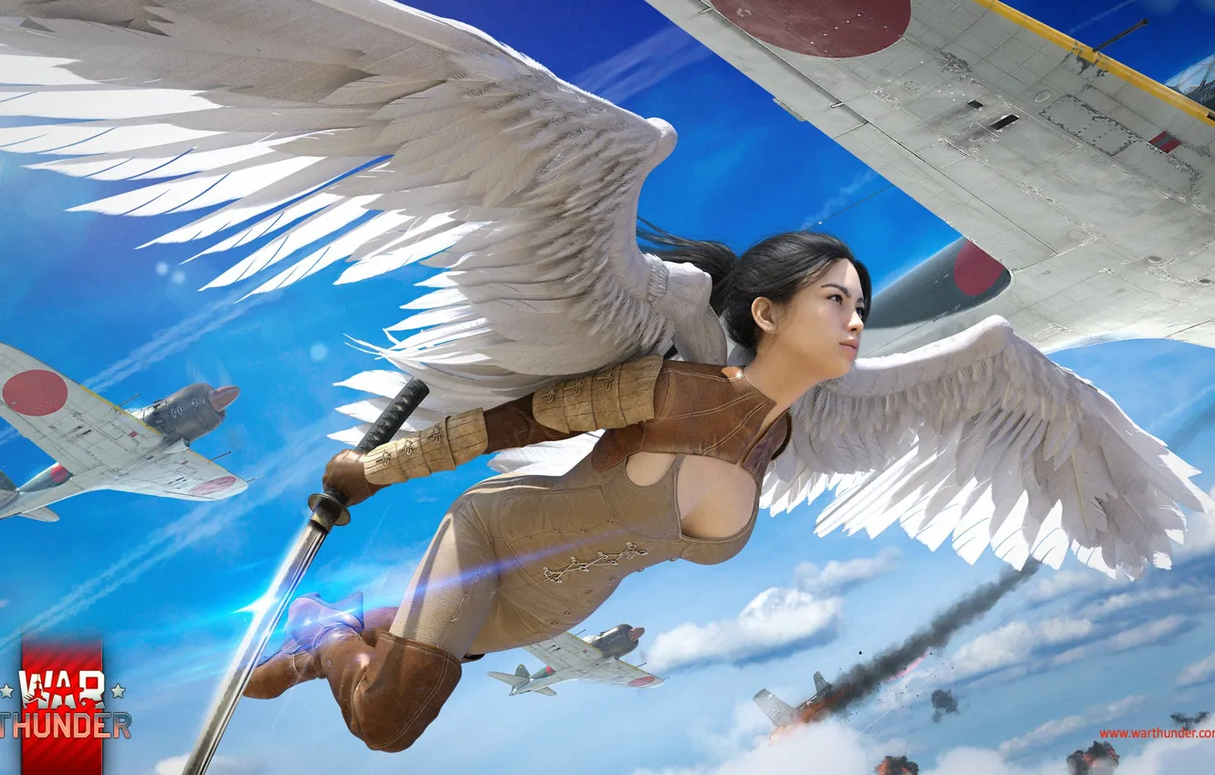 Фото обои sword, fantasy, planes, wings, japanese, valkyrie